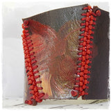 Coral Stitched Leather Bracelet Cuff