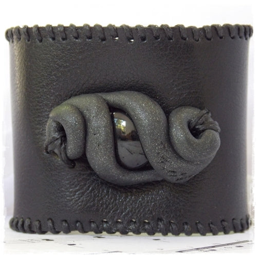 Artistic Drow Black Leather Cuff Bracelet 