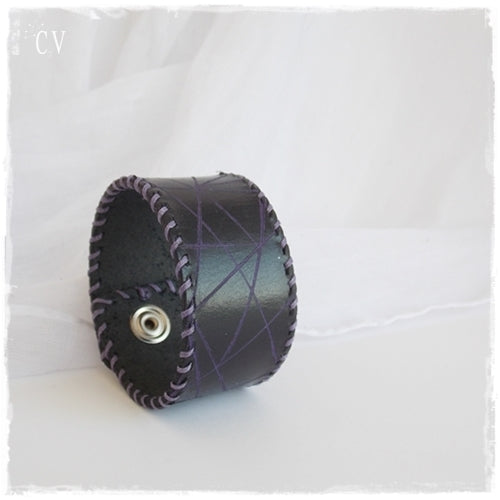 Wide Black Leather Cuff Bracelet 