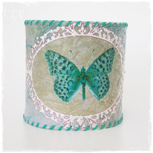 Butterfly Decoupage Leather Bracelet Cuff