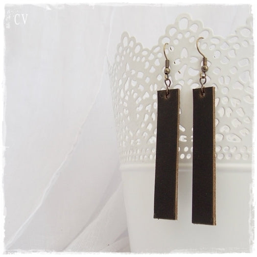 Bar Brown Leather Earrings